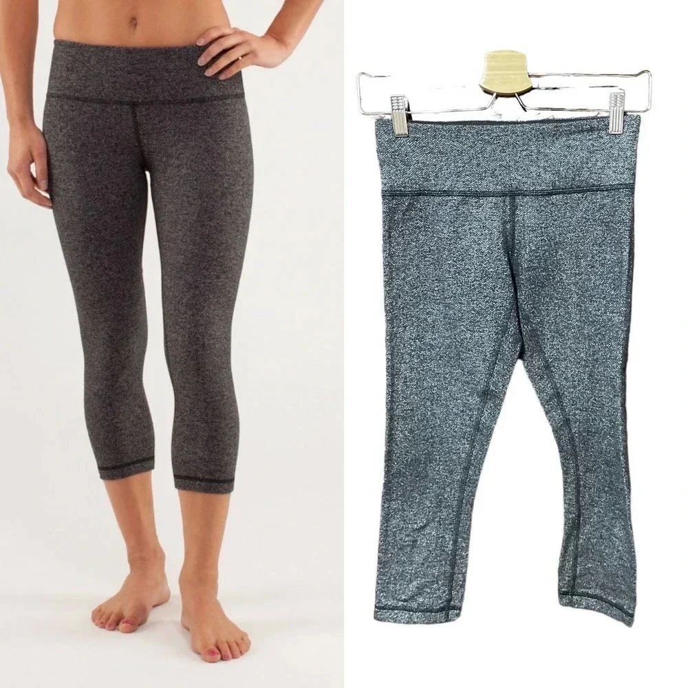 Lululemon Wunder Under Crop‎ Herringbone Black / Black Size 4